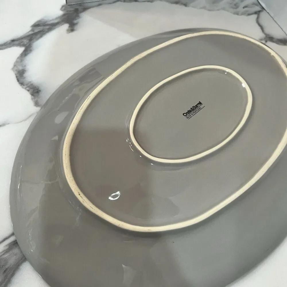 Crate & Barrel Gray Serving Platter Oval 16